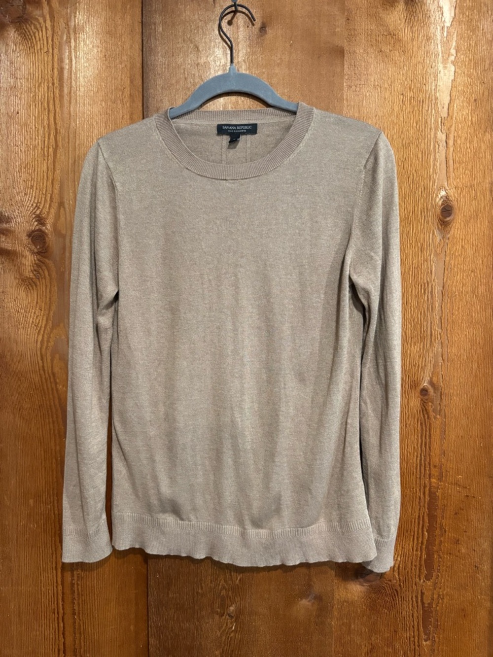 Banana Republic Silk Cashmere Long Sleeve Knit Sweater Top Tan Beige M